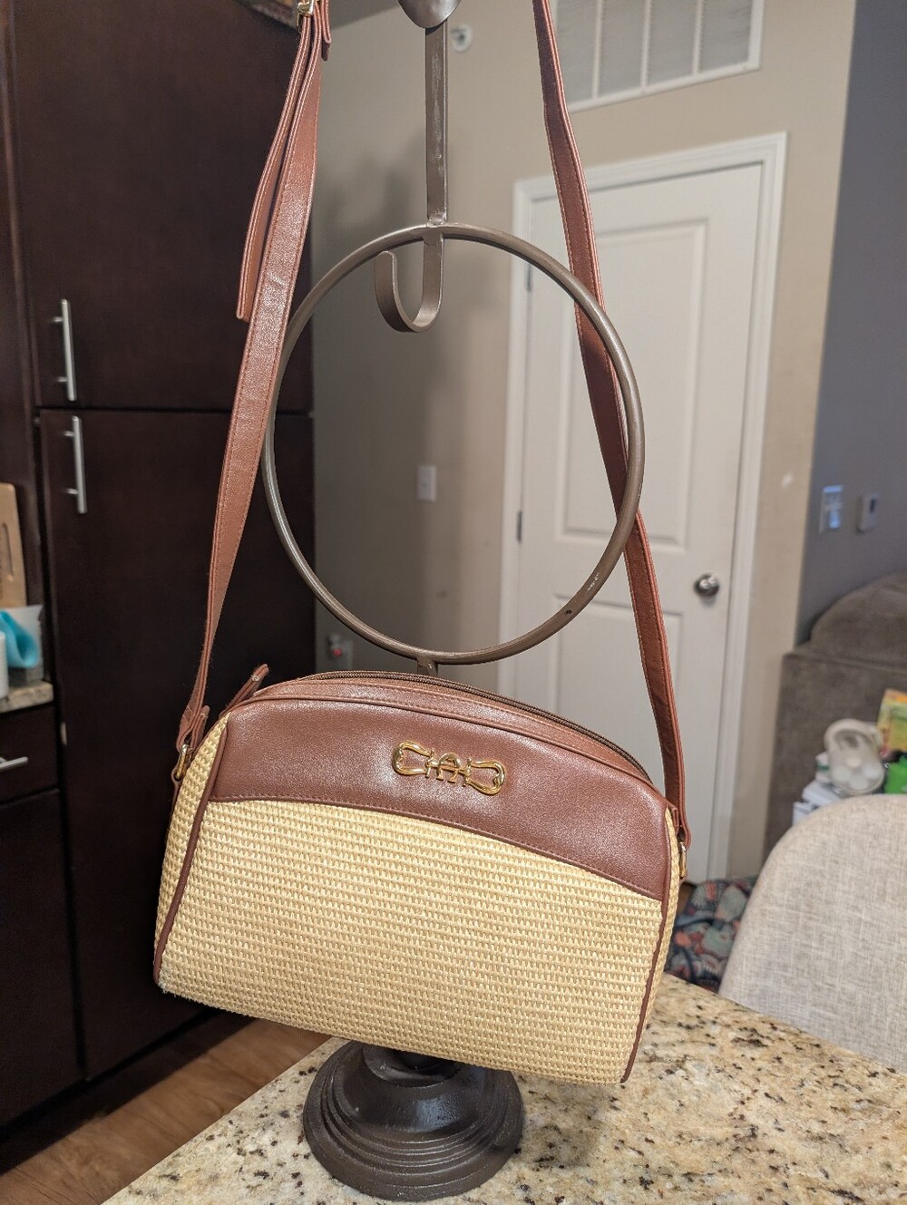 Etienne Aigner Vintage Brown Leather & Woven Crossbody